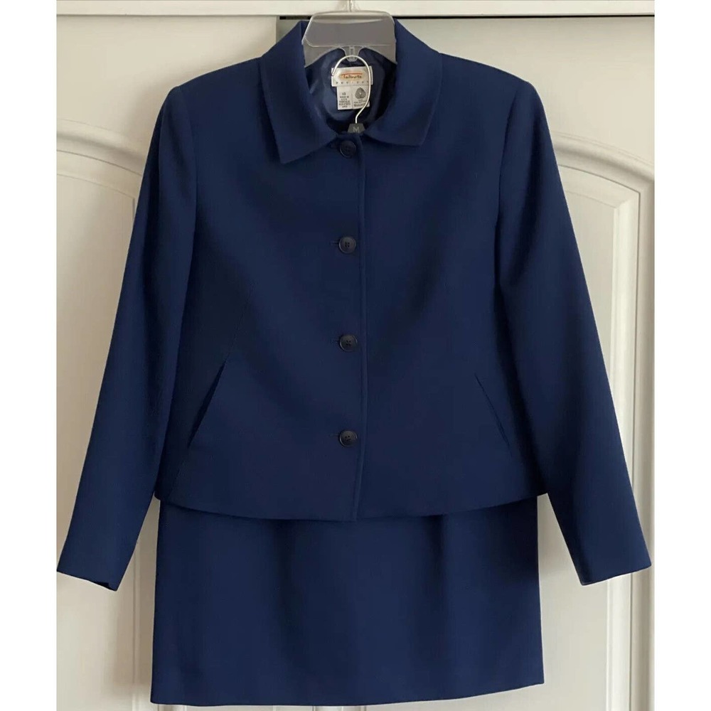 Talbots Ladies Cobalt Blue 100 % Wool Lined Skirt Suit Size 10/12